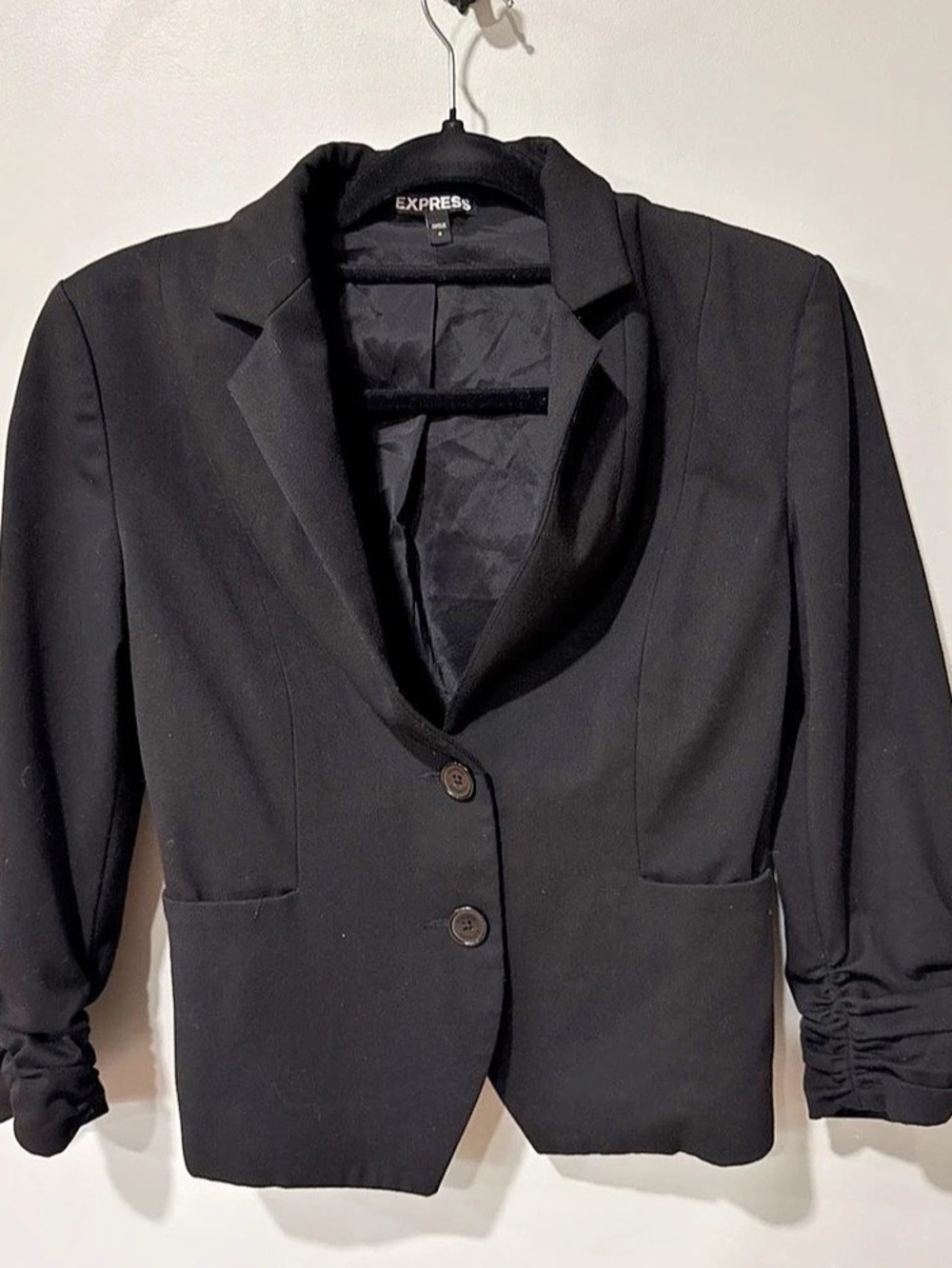 Express Black Ruched Sleeve Blazer Like New